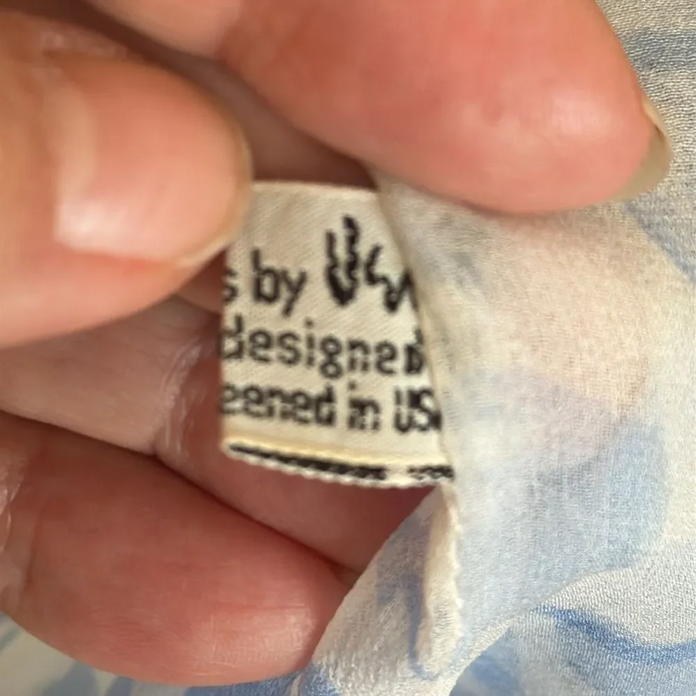 Vintage 60s Vera light blue & white‎ watercolors floral silk infinity neck scarf